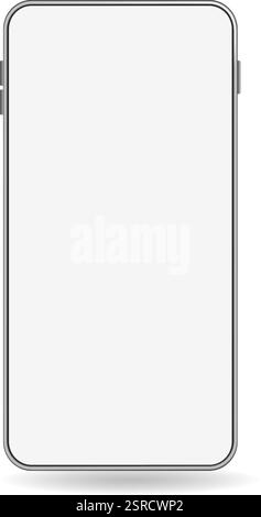 Modello realistico per smartphone con schermo bianco vuoto e cornice metallica elegante, ideale per la presentazione di app mobili e interfacce utente in un formato moderno e pulito Illustrazione Vettoriale