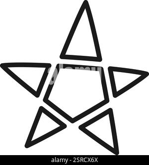 Semplice illustrazione geometrica di una stella a cinque punte creata combinando cinque triangoli, formando un pentagono al centro, disegnato con un contorno nero spesso su uno sfondo bianco Illustrazione Vettoriale