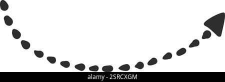 Freccia tratteggiata realizzata con piccoli punti neri, rivolta verso l'alto e verso destra, caratterizzata da una lunga traiettoria curva. Isolato su uno sfondo bianco e pulito, simboleggia il progresso e la crescita Illustrazione Vettoriale