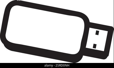 Semplice e audace icona di unità flash usb in bianco e nero, che simboleggia l'archiviazione e il trasferimento dei dati nell'era digitale, perfetta per progetti correlati alla tecnologia Illustrazione Vettoriale