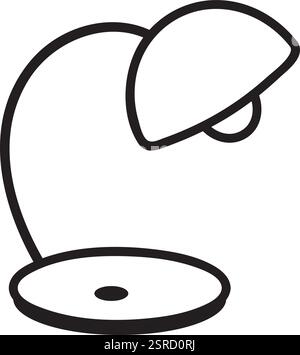 Line art minimalista che raffigura un'elegante lampada da scrivania con braccio curvo e base circolare, emettendo un fascio di luce mirato, perfetta per migliorare la produttività in uno spazio di lavoro Illustrazione Vettoriale