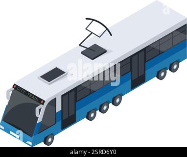 Vista isometrica con un moderno treno elettrico che attraversa un paesaggio urbano, che sottolinea l'importanza di un trasporto pubblico sostenibile nelle aree metropolitane Illustrazione Vettoriale