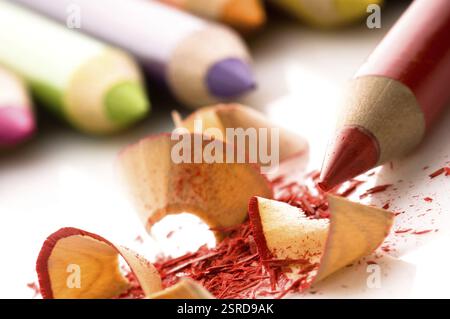 Matite affilate e trucioli di legno, polonia Foto Stock