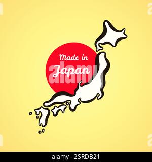 Made in Japan - simbolo con mappa e sole dalla bandiera giapponese Illustrazione Vettoriale
