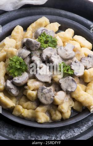 Gnocchi con salsa di crema ai funghi Foto Stock