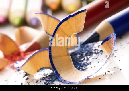Matite affilate e trucioli di legno, polonia Foto Stock