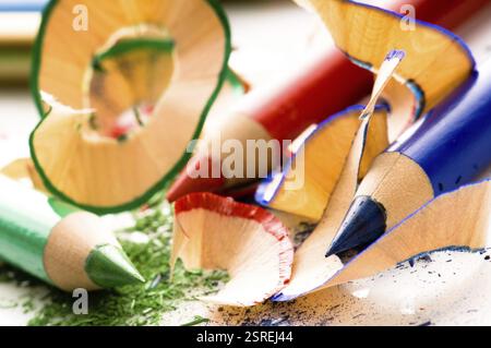 Matite affilate e trucioli di legno, polonia Foto Stock