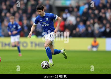 Cardiff, Regno Unito. 15 febbraio 2025. Callum o'Dowda, città di Cardiff, in azione. Partita del campionato EFL Skybet, Cardiff City contro Bristol City al Cardiff City Stadium di Cardiff, Galles, sabato 15 febbraio 2025. Questa immagine può essere utilizzata solo per scopi editoriali. Solo per uso editoriale, foto di Andrew Orchard/Alamy Live news Foto Stock