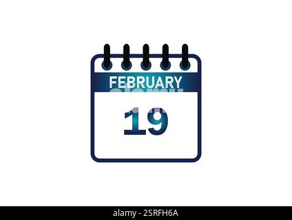 19 febbraio, icona Calendario e promemoria Calendario giornaliero. Stile piatto illustrazione vettoriale. Illustrazione Vettoriale