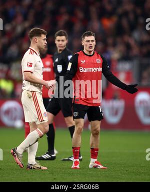 LEVERKUSEN, GERMANIA - 15 FEBBRAIO: Florian Wirtz del Bayer Leverkusen reagisce durante la partita di Bundesliga tra Bayer 04 Leverkusen e FC Bayern München al BayArena il 15 febbraio 2025 a Leverkusen, Germania. © diebilderwelt / Alamy Stock Foto Stock