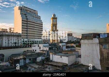 Vista aerea della città vecchia di Casablanca, immagine dalla caffetteria Marocco sul tetto Foto Stock