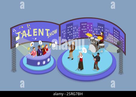 Illustrazione di talenti 3D Isometric Flat konzeptionelle, Performance in der Öffentlichkeitbr3D Isometric Flat Conceptual Illustration of Talent Foto Stock