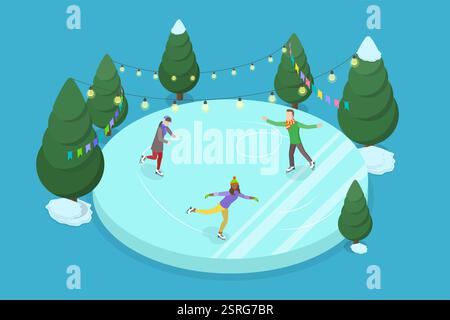 3D Isometrische flache konzeptionelle Illustration der Eisbahn, Wintersport und Aktivitätenbr3D Isometrische flache konzeptionelle Illustration der ei Foto Stock
