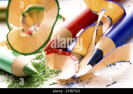 Matite affilate e trucioli di legno, polonia Foto Stock