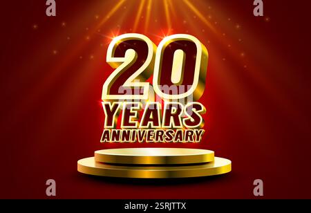 Anniversario del 20° anno, celebrazione d'oro, evento di compleanno. Vettore Illustrazione Vettoriale