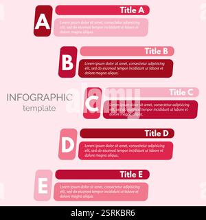 Elementi di progettazione infografica in cinque fasi. Modello di progettazione infografica passo-passo. Illustrazione vettoriale Illustrazione Vettoriale