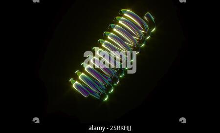 Il tubo a spirale in vetro ruota sul rendering nero bg 3d. Foto Stock