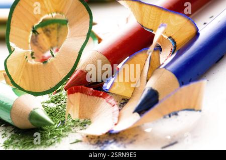 Matite affilate e trucioli di legno, polonia Foto Stock