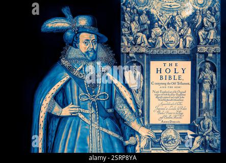 Giacomo vi e i, James Charles Stuart, 1566 – 1625, re d'Inghilterra, Scozia e Irlanda, Frontespiece to the King James' Bible, 1611, editato digitalmente Foto Stock