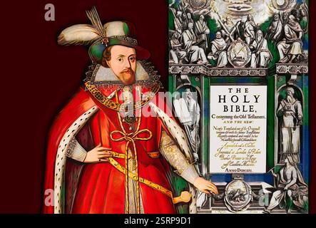 Giacomo vi e i, James Charles Stuart, 1566 – 1625, re d'Inghilterra, Scozia e Irlanda, Frontespiece to the King James' Bible, 1611, editato digitalmente Foto Stock