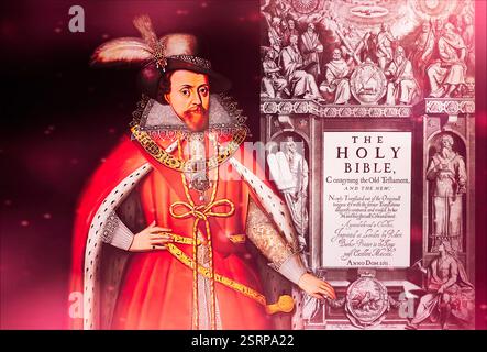 Giacomo vi e i, James Charles Stuart, 1566 – 1625, re d'Inghilterra, Scozia e Irlanda, Frontespiece to the King James' Bible, 1611, editato digitalmente Foto Stock