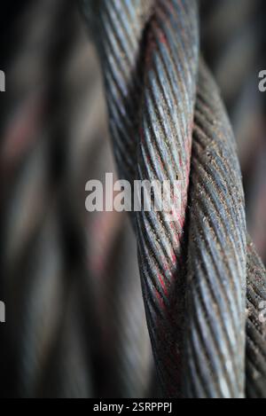 Primo piano di un cavo in acciaio. Foto Stock