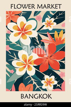 Mercato dei fiori di Bangkok astratto poster d'arte esotica Illustrazione Vettoriale
