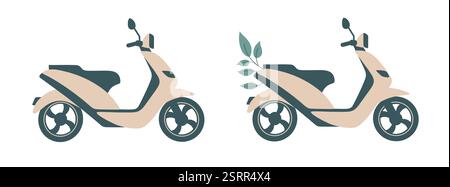 Le illustrazioni Vector Flat Art sono caratterizzate da due scooter ecologici in uno stile minimalista e moderno. Illustrazione Vettoriale