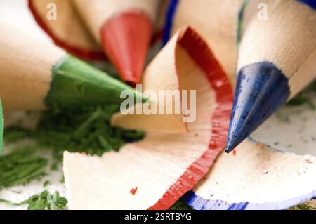 Matite affilate e trucioli di legno, polonia Foto Stock