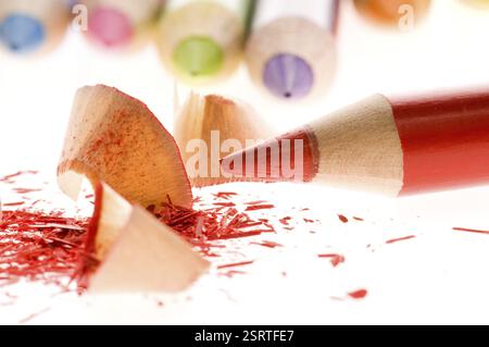 Matite affilate e trucioli di legno, polonia Foto Stock