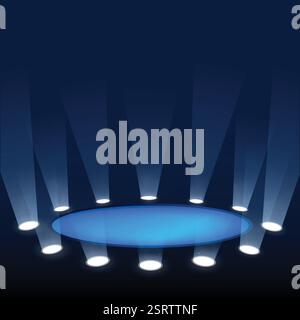 Scena illuminata dai faretti. Raggi di luce su sfondo scuro Illustrazione Vettoriale