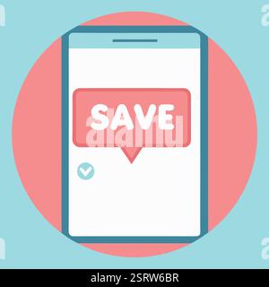 App per smartphone che mostra l'interazione con l'icona Salva Illustrazione Vettoriale