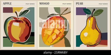 Serie di poster rétro Abstract Orange Fruit Market. Illustrazione Vettoriale