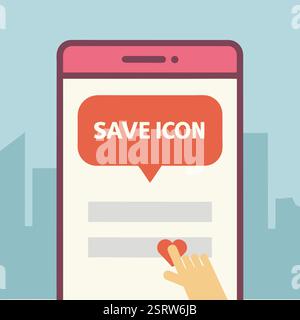 App per smartphone che mostra l'interazione con l'icona Salva Illustrazione Vettoriale