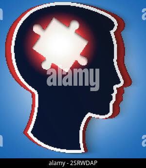 Testa umana. concetto di una nuova idea, pezzo del puzzle nella forma di un cervello di colore rosso Illustrazione Vettoriale