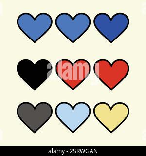 Icone colorate a forma di cuore impostate su sfondo crema Illustrazione Vettoriale