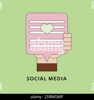 Post sui social media con profilo utente e reazioni cardiache Illustrazione Vettoriale