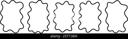 Graziose cornici ondulate a doodle. Forme psichedeliche astratte e agitate. Bolle, tag, caselle di testo o modelli di etichette isolati su sfondo bianco. Illustrazione del profilo vettoriale. Illustrazione Vettoriale