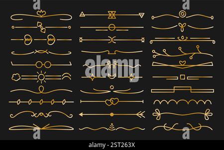 Divisorio astratto a tema scuro con sfumature dorate e sfumature sfumate. Il design morbido e fluido del divisore crea un effetto visivo moderno ed elegante. Curve sottili e transizioni eleganti per l'uso digitale Illustrazione Vettoriale