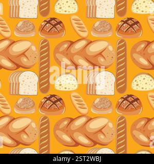 Vari tipi di pane disposti in un motivo senza cuciture Illustrazione Vettoriale