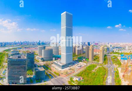 Paesaggio degli edifici per uffici urbani a Shanghai, Cina Foto Stock