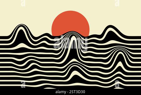 Montagna con combinazione di linee nere vettore di sfondo solare Illustrazione Vettoriale