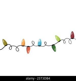 Le lampadine Garland illuminano. Luci natalizie colorate e vettoriali. Giornata nazionale delle luci. Vector Colorful Holiday Natale Capodanno Illustrazione Vettoriale