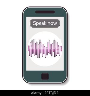 Riconoscimento vocale. Telefono cellulare con programma di riconoscimento vocale sullo schermo. Illustrazione vettoriale. Illustrazione Vettoriale