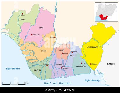 Mappa del Delta del Niger in Nigeria Foto Stock