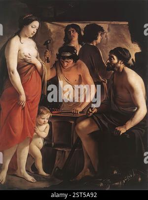 Fratelli LE NAIN (B. 1598/1610, Laon, d. Louis e Antoine: 1648, Mathieu: 1677, Parigi) Venere alla Forgia di Vulcano 1641 olio su tela, 150 x 116,8 cm Musée Saint-Denis, Reims è insolito che questo soggetto mitologico spesso ripetuto sia trattato come un pezzo di genere, anche se ciò si verifica nel celebre quadro di Velázquez nel Prado, Madrid. Il problema della collaborazione dei tre fratelli le Nain è evidenziato nella Venere alla Forgia di Vulcano. È datato 1641 che era durante l'ultimo periodo in cui tutti e tre i fratelli erano vivi. In questo dipinto la figura di Venere stessa Foto Stock
