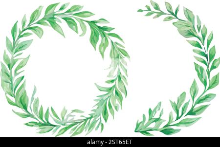 Ghirlande di foglie verdi acquerello - Set di vettoriali botanici Illustrazione Vettoriale