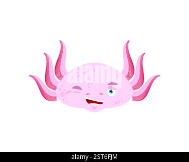 L'axolotl strizza l'avatar emoji. Salamandra per il viso felice emozione. Illustrazione Vettoriale
