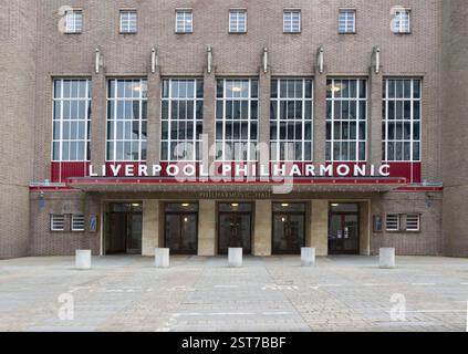 Liverpool Philharmonic Hall in Hope Street. Un edificio in stile art deco di grado II, ospita la Royal Liverpool Philharmonic Society Foto Stock