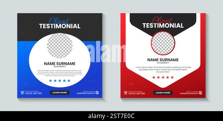 Client moderno e creativo o testimonianze dei clienti post sui social media o modello di annuncio banner Web. Il feedback del servizio clienti esamina il post sui social media. Illustrazione Vettoriale